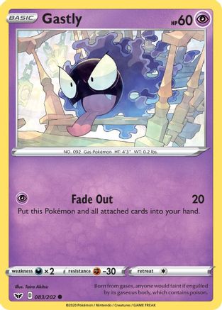 Gastly - 083/202  - Reverse Holofoil SWSH01 Sword & Shield Base Set - Common