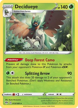 Decidueye - 013/189  - Reverse Holofoil SWSH03 Darkness Ablaze - Holo Rare