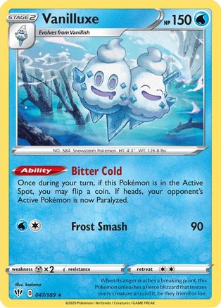 Vanilluxe - 047/189  - Reverse Holofoil SWSH03 Darkness Ablaze - Rare