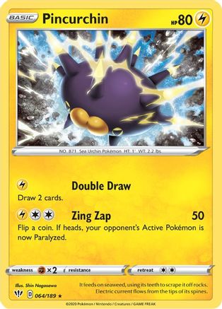 Pincurchin - 064/189  - Reverse Holofoil SWSH03 Darkness Ablaze - Holo Rare