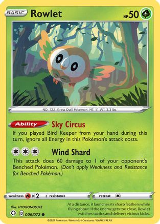 Rowlet - 006/072  - Reverse Holofoil Shining Fates - Common