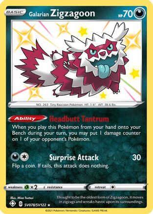 Galarian Zigzagoon - SV078/SV122  - Holofoil Shining Fates Shiny Vault - Shiny Holo Rare