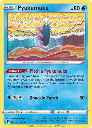 Pyukumuku - 077/264  - Reverse Holofoil SWSH08 Fusion Strike - Uncommon