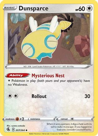 Dunsparce - 207/264  - Reverse Holofoil SWSH08 Fusion Strike - Uncommon