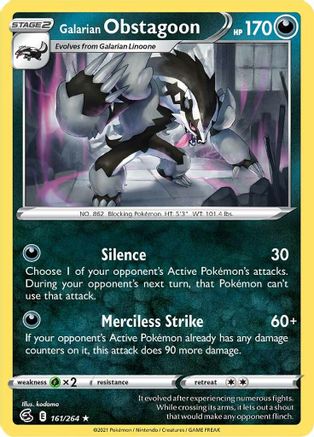 Galarian Obstagoon - 161/264  - Reverse Holofoil SWSH08 Fusion Strike - Holo Rare