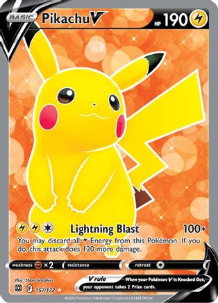 Pikachu V (Full Art) - 157/172  - Holofoil SWSH09 Brilliant Stars - Ultra Rare