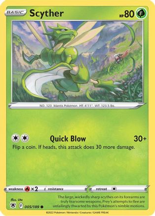 Scyther (005) - 005/189  - Reverse Holofoil SWSH10 Astral Radiance - Common