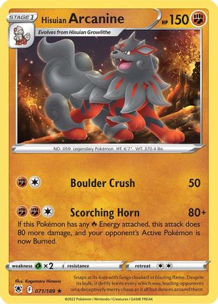 Hisuian Arcanine - 071/189  SWSH10 Astral Radiance - Rare