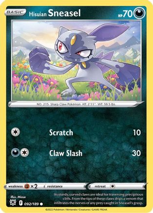 Hisuian Sneasel - 092/189  - Reverse Holofoil SWSH10 Astral Radiance - Common