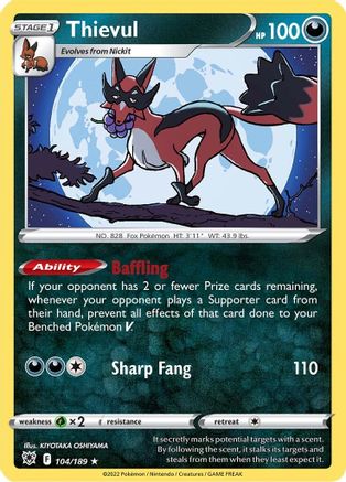 Thievul - 104/189  - Reverse Holofoil SWSH10 Astral Radiance - Rare