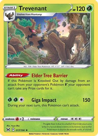 Trevenant - 017/196  - Reverse Holofoil SWSH11 Lost Origin - Holo Rare