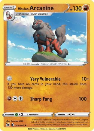 Hisuian Arcanine - 084/196  - Reverse Holofoil SWSH11 Lost Origin - Holo Rare
