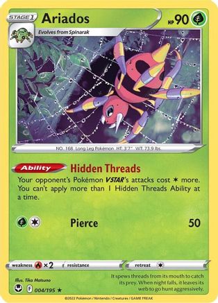 Ariados - 004/195  - Holofoil SWSH12 Silver Tempest - Holo Rare