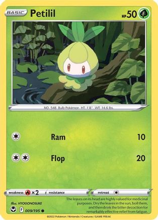 Petilil - 009/195  - Reverse Holofoil SWSH12 Silver Tempest - Common