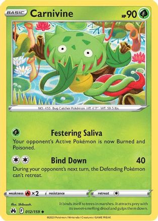Carnivine - 012/159  - Reverse Holofoil SWSH Crown Zenith - Uncommon