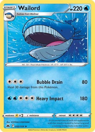 Wailord - 032/159  SWSH Crown Zenith - Rare
