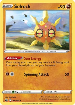 Solrock - 069/159  - Reverse Holofoil SWSH Crown Zenith - Uncommon
