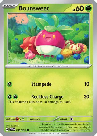 Bounsweet - 016/197  - Reverse Holofoil SV03 Obsidian Flames - Common