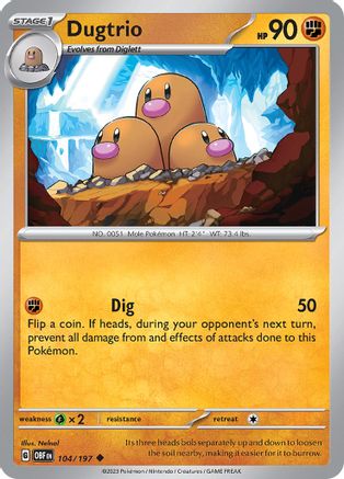 Dugtrio - 104/197  - Reverse Holofoil SV03 Obsidian Flames - Uncommon