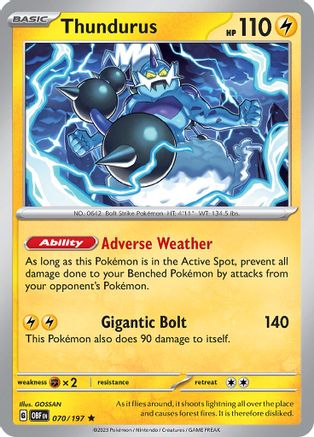 Thundurus - 070/197  - Reverse Holofoil SV03 Obsidian Flames - Rare