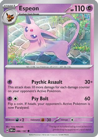 Espeon - 086/197  - Reverse Holofoil SV03 Obsidian Flames - Uncommon
