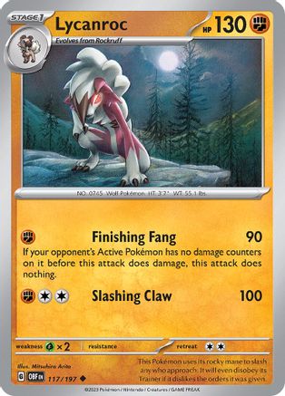 Lycanroc - 117/197  - Reverse Holofoil SV03 Obsidian Flames - Uncommon