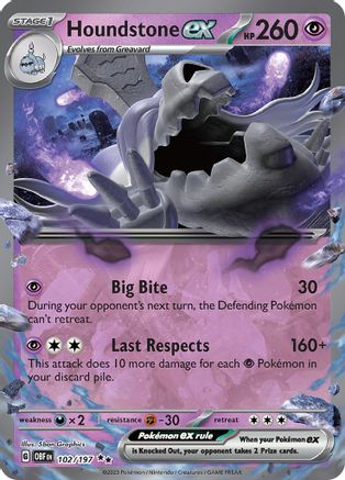 Houndstone ex - 102/197  - Holofoil SV03 Obsidian Flames - Double Rare