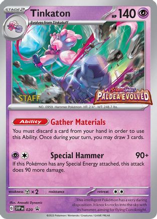 Tinkaton - 020 (Prerelease) [Staff] - 020  - Holofoil SV Scarlet & Violet Promo Cards - Promo