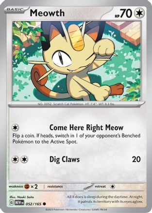 Meowth - 052/165  - Reverse Holofoil SV Scarlet & Violet 151 - Common