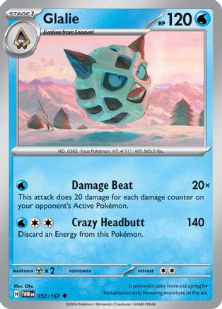 Glalie - 052/167  - Reverse Holofoil SV06 Twilight Masquerade - Uncommon