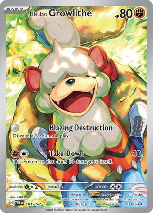 Hisuian Growlithe - 181/167  - Holofoil SV06 Twilight Masquerade - Illustration Rare