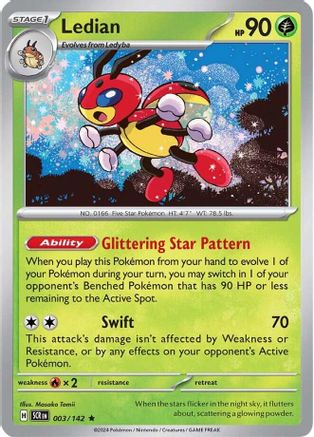 Ledian - 003/142  - Reverse Holofoil SV07 Stellar Crown - Rare