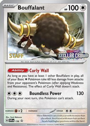 Bouffalant - 136 (Prerelease) [Staff] - 136  - Reverse Holofoil SV Scarlet & Violet Promo Cards - Promo