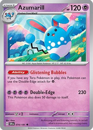Azumarill - 074/191  - Reverse Holofoil SV08 Surging Sparks - Uncommon