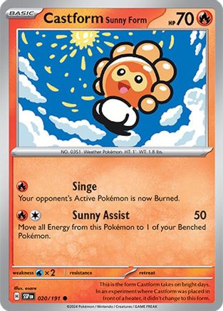 Castform Sunny Form - 020/191  - Reverse Holofoil SV08 Surging Sparks - Common