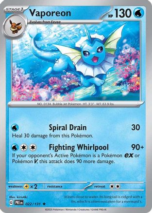Vaporeon - 022/131  - Holofoil SV Prismatic Evolutions - Rare