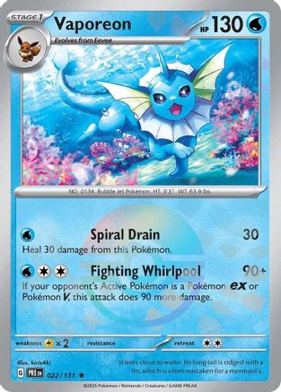 Vaporeon (Poke Ball Pattern) - 022/131  - Holofoil SV Prismatic Evolutions - Rare