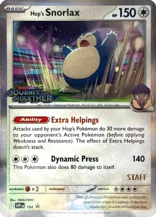 Hop's Snorlax - 184 (Prerelease) [Staff] - 184  - Holofoil SV Scarlet & Violet Promo Cards - Promo