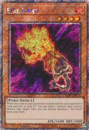 Fire Hand (Platinum Secret Rare) (RA04-EN224) - Quarter Century Stampede 1st Edition