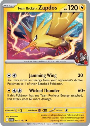 Team Rocket's Zapdos - 070/182  - Holofoil SV10 Destined Rivals - Rare