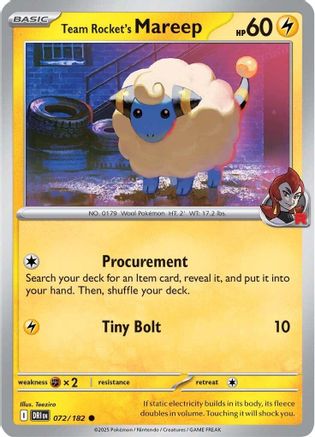 Team Rocket's Mareep - 072/182  - Reverse Holofoil SV10 Destined Rivals - Common