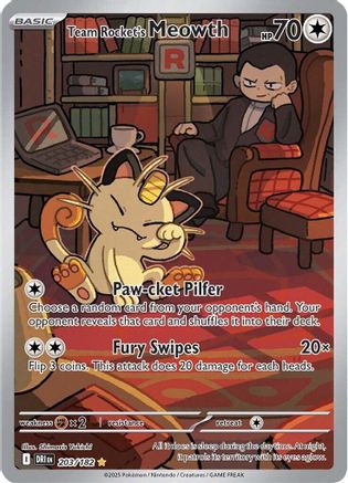 Team Rocket's Meowth - 203/182  - Holofoil SV10 Destined Rivals - Illustration Rare