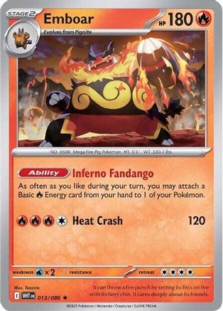 Emboar - 013/086  - Reverse Holofoil SV White Flare - Rare