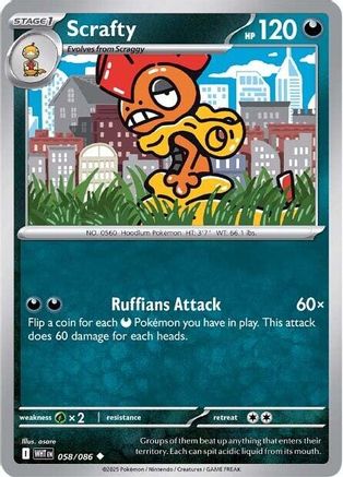Scrafty - 058/086  - Reverse Holofoil SV White Flare - Uncommon
