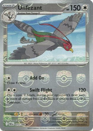 Unfezant (Master Ball Pattern) - 073/086  - Holofoil SV Black Bolt - Uncommon