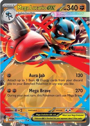 Mega Lucario ex - 077/132  - Holofoil ME01 Mega Evolution - Double Rare