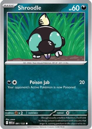 Shroodle - 091/132  - Reverse Holofoil ME01 Mega Evolution - Common
