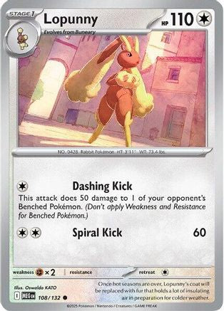 Lopunny - 108/132  - Reverse Holofoil ME01 Mega Evolution - Common