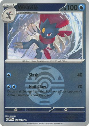 Weavile (Dusk Ball) - 045/217  - Reverse Holofoil ME Ascended Heroes - Uncommon