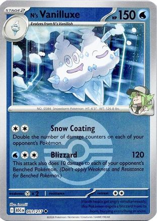 N's Vanilluxe (Poke Ball) 051/217  - Reverse Holofoil ME Ascended Heroes - Uncommon